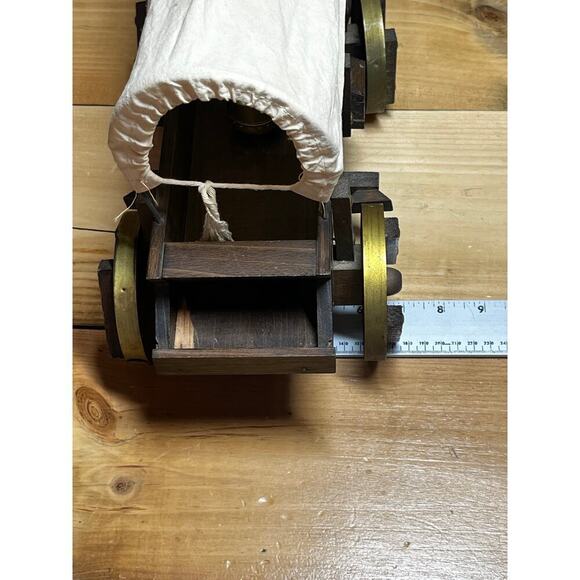 Vintage Wooden Hand Made Wagon Table/Night light lamp. Covered. Western. Handle - Picture 6 of 7